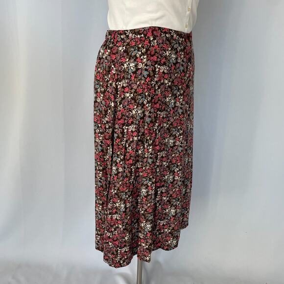 Christopher & Banks Midi Skirt Size 16 Brown Pink Ditsy Floral Button Cottage - Picture 6 of 13